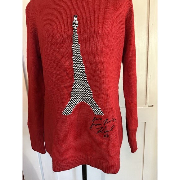 Karl Lagerfeld Red Sweater With Paris Eiffel Tower No Bow Women’s Size M - Picture 2 of 6